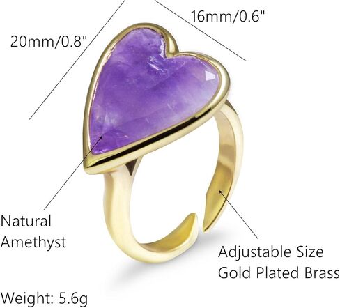 Amethyst Ring, Heart Shape Amethyst Crystal Ring for Women, Handmade Adjustable Gold Crystal Rings for Amethyst Jewelry, February Birthstone Ring for Her. (amethyst) in Saudi Arabia
