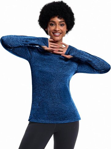 قمصان رياضية للسيدات من ADOME بأكمام طويلة وقمصان للتمرين متقاطعة من الخلف للمشي لمسافات طويلة والجري وملابس رياضية سريعة الجفاف وممتصة للرطوبة، أزرق صغير in Kuwait