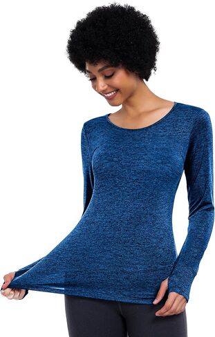 قمصان رياضية للسيدات من ADOME بأكمام طويلة وقمصان للتمرين متقاطعة من الخلف للمشي لمسافات طويلة والجري وملابس رياضية سريعة الجفاف وممتصة للرطوبة، أزرق صغير in Kuwait