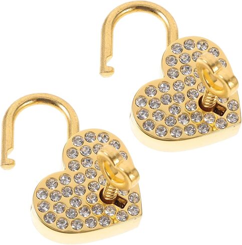 قطعتان من أحجار الراين الذهبية على شكل قلب قفل معدني صغير بمفتاح أقفال أمان قفل من أحجار الراين على شكل قلب تذكار على شكل قلب قفل أمان البنك سبيكة مع مفتاح in Kuwait