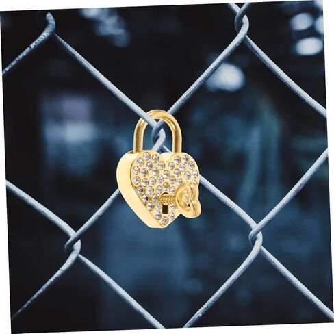 قطعتان من أحجار الراين الذهبية على شكل قلب قفل معدني صغير بمفتاح أقفال أمان قفل من أحجار الراين على شكل قلب تذكار على شكل قلب قفل أمان البنك سبيكة مع مفتاح in Kuwait