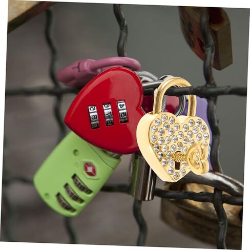 قطعتان من أحجار الراين الذهبية على شكل قلب قفل معدني صغير بمفتاح أقفال أمان قفل من أحجار الراين على شكل قلب تذكار على شكل قلب قفل أمان البنك سبيكة مع مفتاح in Kuwait