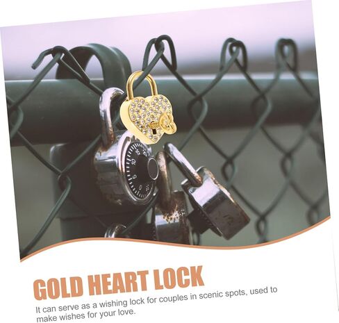 قطعتان من أحجار الراين الذهبية على شكل قلب قفل معدني صغير بمفتاح أقفال أمان قفل من أحجار الراين على شكل قلب تذكار على شكل قلب قفل أمان البنك سبيكة مع مفتاح in Kuwait