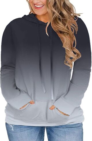 VISLILY Women-Plus-Size-Hoodies-Sweatshirts Color Block Tops with Pockets XL-4XL in Kuwait