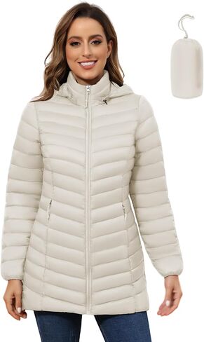 ROYAL MATRIX Women's Packable Puffer Coat - Lightweight Puffer Jacket Winter Warm Long Puffer Coat with Detachable Hood in Kuwait