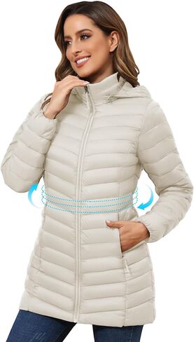 ROYAL MATRIX Women's Packable Puffer Coat - Lightweight Puffer Jacket Winter Warm Long Puffer Coat with Detachable Hood in Kuwait