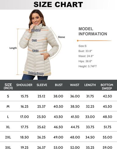 ROYAL MATRIX Women's Packable Puffer Coat - Lightweight Puffer Jacket Winter Warm Long Puffer Coat with Detachable Hood in Kuwait