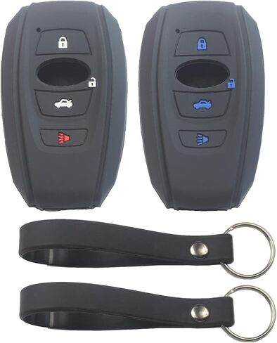 2Pcs Black Rubber Silicone 4 Buttons Smart Key Fob Cover Case Skin Protector Keyless with Keychain Compatible with Subaru Ascent BRZ Crosstrek Forester Impreza Legacy Outback STI WRX in Saudi Arabia