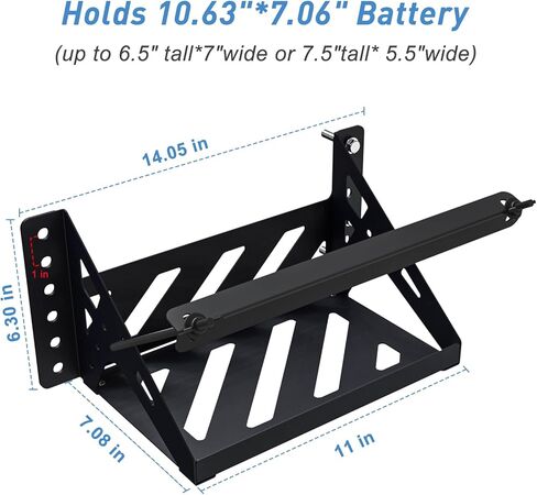 دعامة صندوق تركيب البطارية الفولاذية المعدنية شديدة التحمل - حجم قابل للتعديل - الحد الأقصى للدعم - 10.63 بوصة × 7.06 بوصة × 7.5 بوصة - قوي ومقاوم للصدأ وسهل التركيب in Kuwait