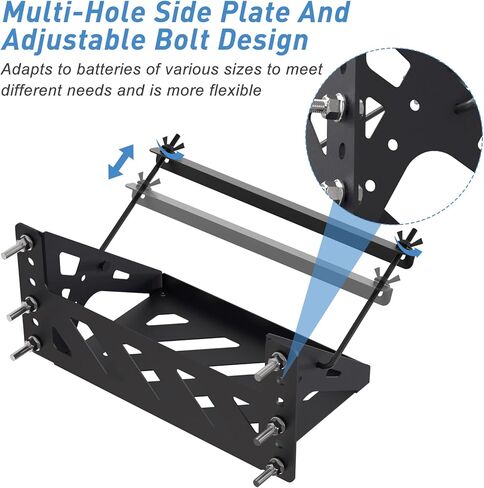 دعامة صندوق تركيب البطارية الفولاذية المعدنية شديدة التحمل - حجم قابل للتعديل - الحد الأقصى للدعم - 10.63 بوصة × 7.06 بوصة × 7.5 بوصة - قوي ومقاوم للصدأ وسهل التركيب in Kuwait