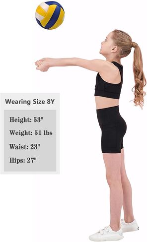 EXARUS Girls Volleyball Shorts Biker Compression Gymnastics Short with Pockets Youth Dance Yoga in Saudi Arabia