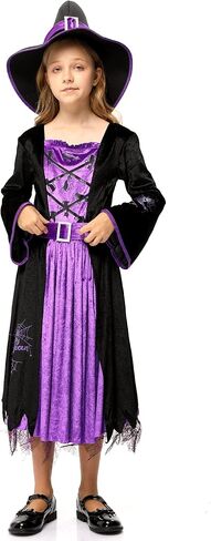Acekid girls Witch Costume for Girls Kids, Fairytale Witch Halloween Costume Dress Up With Hat in Saudi Arabia