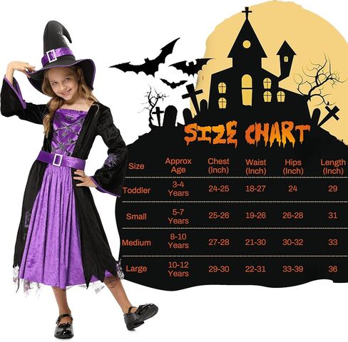 Acekid girls Witch Costume for Girls Kids, Fairytale Witch Halloween Costume Dress Up With Hat in Saudi Arabia