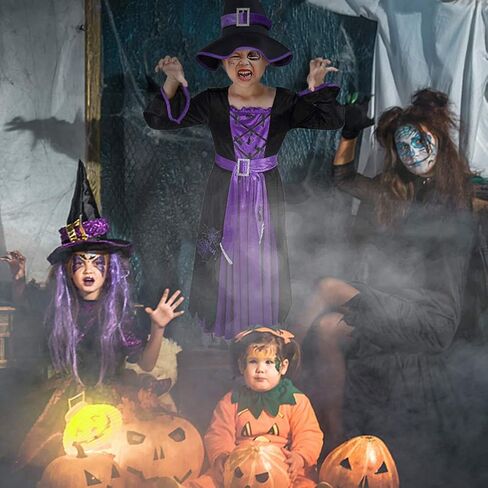 Acekid girls Witch Costume for Girls Kids, Fairytale Witch Halloween Costume Dress Up With Hat in Saudi Arabia