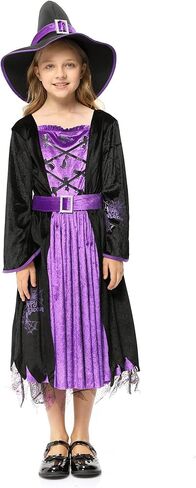 Acekid girls Witch Costume for Girls Kids, Fairytale Witch Halloween Costume Dress Up With Hat in Saudi Arabia
