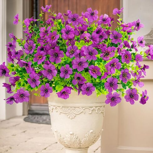 Agusbagli 10 Bundles Artificial Flowers Outdoor UV Resistant Fake Flowers No Fade Faux Plastic Greenery Shrub Plants for Wedding Home Garden Window Box Fireplace Thanksgiving Christmas Decor, Blue in Saudi Arabia