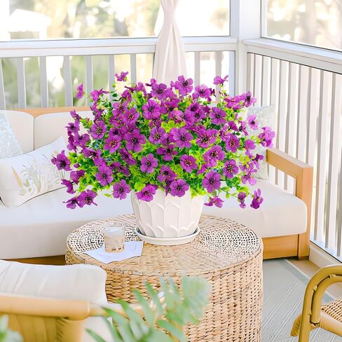 Agusbagli 10 Bundles Artificial Flowers Outdoor UV Resistant Fake Flowers No Fade Faux Plastic Greenery Shrub Plants for Wedding Home Garden Window Box Fireplace Thanksgiving Christmas Decor, Blue in Saudi Arabia