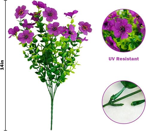 Agusbagli 10 Bundles Artificial Flowers Outdoor UV Resistant Fake Flowers No Fade Faux Plastic Greenery Shrub Plants for Wedding Home Garden Window Box Fireplace Thanksgiving Christmas Decor, Blue in Saudi Arabia