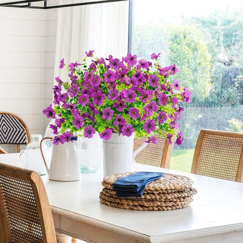Agusbagli 10 Bundles Artificial Flowers Outdoor UV Resistant Fake Flowers No Fade Faux Plastic Greenery Shrub Plants for Wedding Home Garden Window Box Fireplace Thanksgiving Christmas Decor, Blue in Saudi Arabia