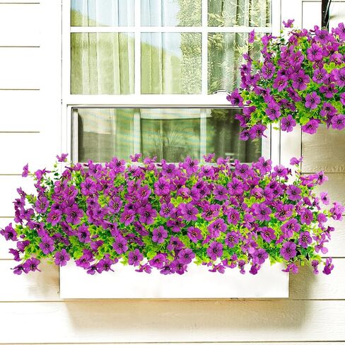 Agusbagli 10 Bundles Artificial Flowers Outdoor UV Resistant Fake Flowers No Fade Faux Plastic Greenery Shrub Plants for Wedding Home Garden Window Box Fireplace Thanksgiving Christmas Decor, Blue in Saudi Arabia