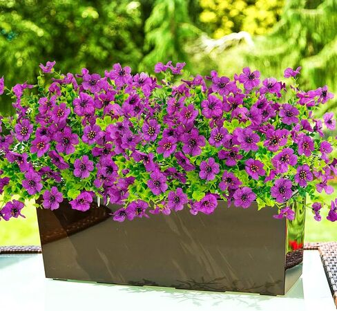Agusbagli 10 Bundles Artificial Flowers Outdoor UV Resistant Fake Flowers No Fade Faux Plastic Greenery Shrub Plants for Wedding Home Garden Window Box Fireplace Thanksgiving Christmas Decor, Blue in Saudi Arabia