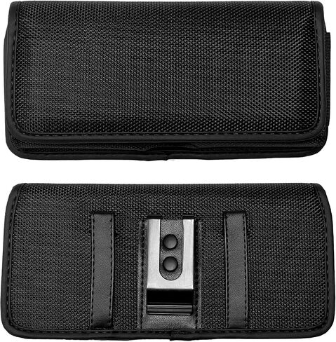 Nylon Cellphone Holster for iPhone 12/13/14/15 Pro, Cricket Debut, Calypso 1/2, Nokia C100, Samsung S22 5G S10, Horizontal Case Canvas Waist Carrying Pouch with Belt Clip/Loops, Black in Saudi Arabia