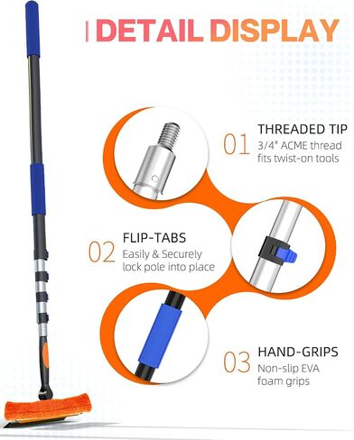 Squeegee for Window Cleaning Kit with 5-19 Foot Telescoping Extension Pole (26+ Foot Reach), 2 in 1 Window Squeegee, Aluminum Telescopic Extension Pole for Window, Car, Shower Glass Door in Saudi Arabia