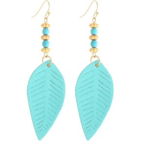 Leather Leaf Earrings Western Bohemian Earrings Imitation Turquoise Vintage Earrings Ethnic Statement Earrings Suitable For Women And Girls