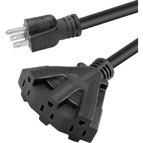 3FT 12/3 Outdoor Extension Cord, Heavy Duty 3-Outlet SJTW Indoor/Outdoor Three-Prong Power-Cord 12-Gauge Grounded 15-Amp 1875 Watts