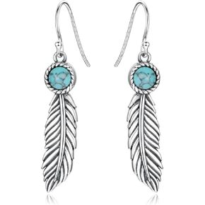 Sterling Silver Turquoise Feather Ring Earrings Women Men Feather Adjustable Ring Vintage Style Western Jewelry Gifts
