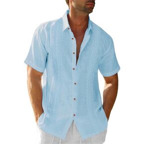 JMIERR Hawaiian Shirts for Men Casual Stylish Cotton Linen Button Up Beach Shirts Short Sleeve Resort Shirts with Pocket