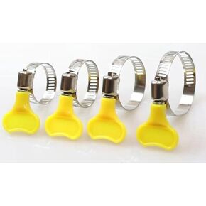16-Pack Mixed Pack Yellow Stainless Steel Hose Clamps, Adjustable Thumb Screw Key Type Clamps, (8-12mm, 10-16mm, 16-25mm,25-38mm) Size 4pcs each