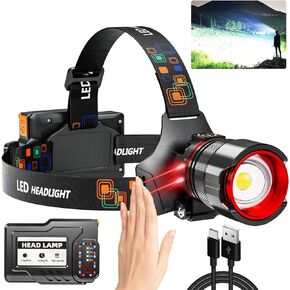 Headlamp 800000 Lumen USB Rechargeable LED Head Lamp Ultra Bright Headlamp Flashlight + Secure Red Light HeadLamps for Adults Camping Outdoors Fishing Cycling Hunting Walking Dog