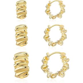 Ritach 3 Pairs Silver Square Hoop Earrings for Women,Chunky Minimalist Geometric 925 Silver Huggie Hoop Earrings for Girls