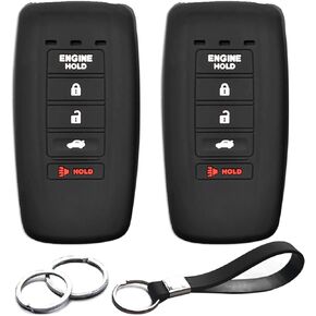 2pcs Compatible with Acura MDX RDX RLX TLX ILX Key Fob Cover Case Key Chain KR580399900 Smart 5 Buttons with Engine Hold Black Protector Keyless Remote Holder