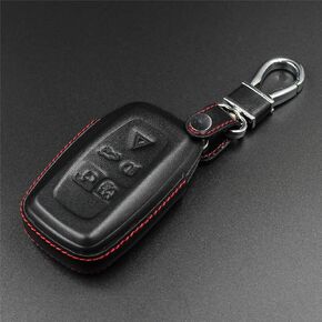 Men Women Genuine Leather Key Fob Cover for Land Rover Discovery 4 LR4 for Range Rover Evoque for Range Rover Sport Car Remote Key Case Pouch with Key Ring Keychain - Black