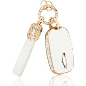 Key Fob Cover for 2023 Genesis GV60 G90 8 Button 2024 Soft Key Shell with Keychain TPU Girly Cute Key Fob Case White Gold
