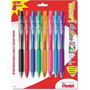 Pentel BK440BP8M WOW! Retractable Ballpoint Pen, 1mm, Assorted Barrel, Assorted Ink, 8/Pack