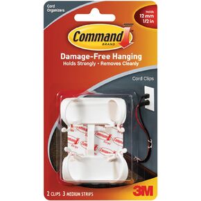 3M Large Cord Clips with Command Adhesive, 2 cord clips, 3 medium strips