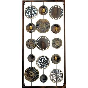 WHW Whole House Worlds Modernist Home Wall Art, Abstract Floating Patterned Shapes, Rectangle Frame, Metal, Artisan Crafted, Rustic Gray, Bronze, Gold and Silver Painted Iron, 2 Ft Long, Plaque