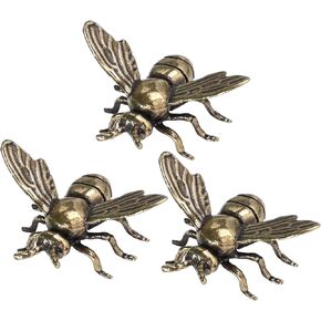 3pcs Vintage Brass Bee Statues Craft Small Brass Metal Bee Decorative Brass Animal Ornament for Home Decor Wall Art Gift