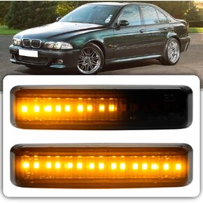 Smoked Lens LED Dynamic Side Marker Trun Signal Lights Assembly for BMW M5 E39 5 Series E39 525i 528i 530i 540i Sedan&Touring 1998-2003 Turn Signal Blinker Lights Side Indicator Lamps