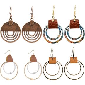 Bohemian Earrings, Dangle Boho Earrings, Handmade Antique Ethnic Jewelry, Vintage Hoop Spiral Earrings for Women Girls, Brown