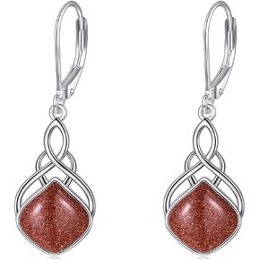 Irish Earrings for Women Girls Sterling Silver Celtic Knot Leverback Earrings Nature Stone Long Celtic Teardrop Dangles Drop Earrings Jewelry Gifts