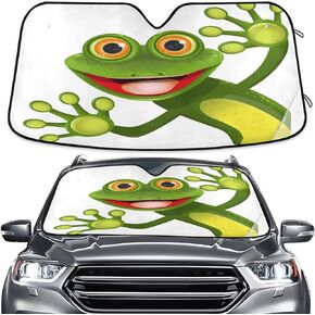 Funny Cute Green Frog Windshield Sun Shade for Car Auto SUV Truck Foldable Front Window Sunshade Sun Visor Protector Block UV Rays Reflect Heat, 55" x 28"