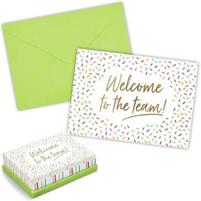 36 Pack Welcome to the Team Cards Bulk, New Hire Welcome Gift for Employees (Gold Foil and Confetti Design, Green Envelopes, 5x7 in)