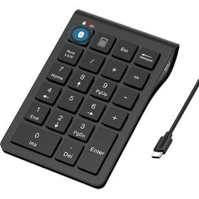 Bluetooth Number Pad Wireless & Wired 10 Key USB Keypad Two in One, Rechargeable Numpad for Laptops, Desktop, Computers Accessories Compatible with MacBook iPads ChromeBook EliteBook Notebook etc.