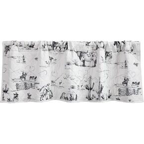 Paseo Road by HiEnd Accents Ranch Life White and Black Cowboy Cow Longhorn Horse Print, Reversible Quilted Window Curtain Valance, 18x56 inch, Rod Pocket, Western Rustic Farmhouse Style