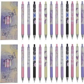 Maydahui 24 PCS Butterfly Gel Pen Retractable Printing Pens Novelty Pen ST Nib Black Ink for Girls Women School Party Office
