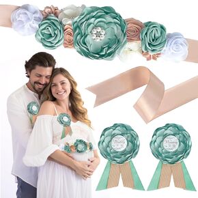 Sage Green Maternity Sash and Corsage Set, Mummy to Be Daddy to Be Corsage Baby Shower Decorations Souvenir Sash Pregnancy Photography Props